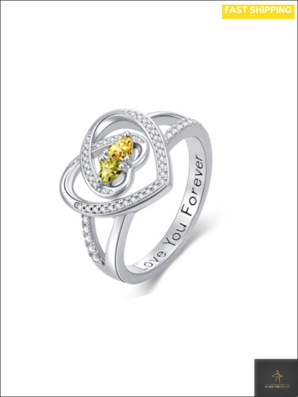 18k White Gold Plated Heart Promise Ring Birthstone Women's